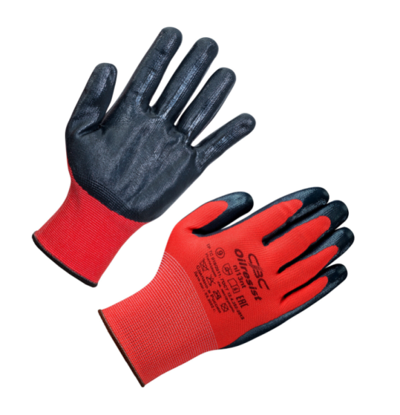 Перчатки полиэфирные маслобензостойкие 1 пара, 15 класс, размер 9, покрытие - облив НИТРИЛОВОЕ